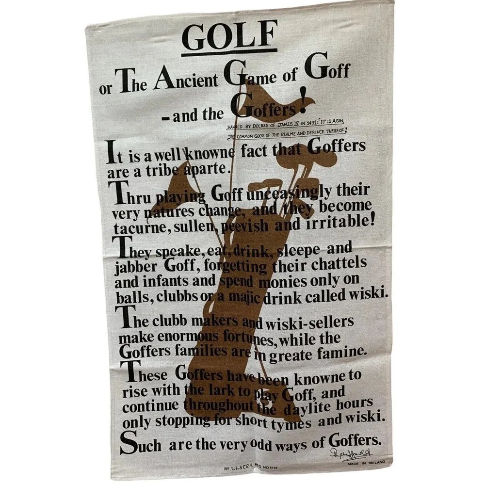 Vintage Irish Linen The Ancient Game of Golf Tea Towel Wall Hanging